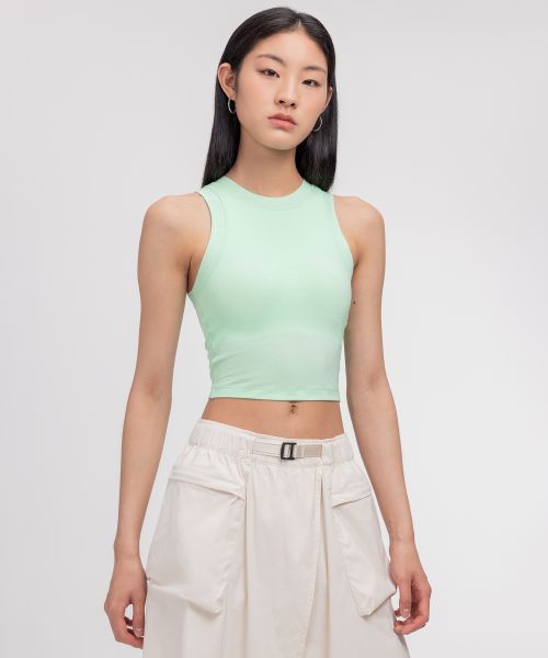 Jersey 女士平纹针织及腰圆领运动背心