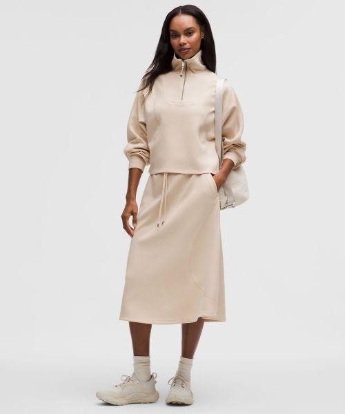 Side-Zip 女士侧边拉链罗纹拼接高腰中长半身裙