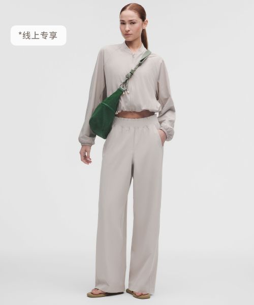 Stretch Woven 女士腰部褶边阔腿裤