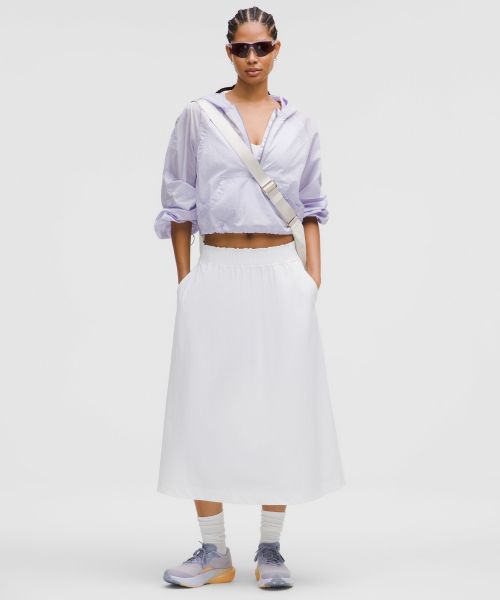 Stretch Woven 女士腰部褶边中长裙