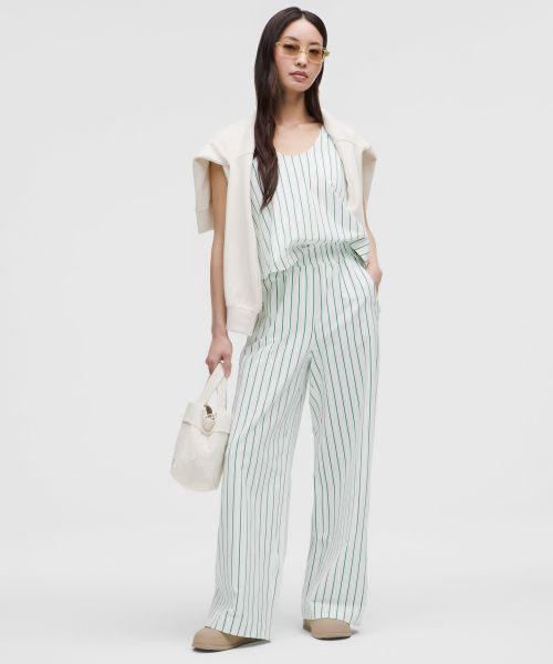 Stretch Woven 女士腰部褶边阔腿裤