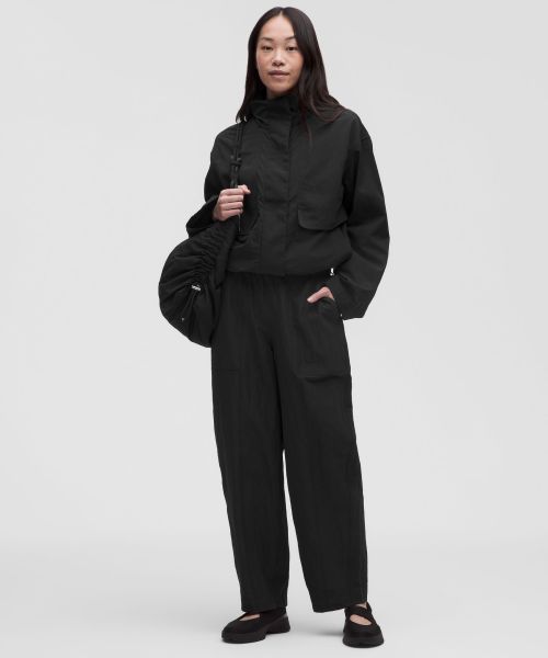 Crinkle Nylon 女士褶皱尼龙中腰茧型长裤