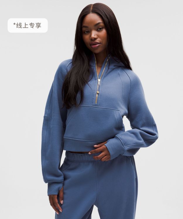 Scuba 女士超宽松款半拉链连帽衫 *抓绒