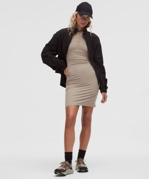 All Aligned 女士罗纹长袖亨利领连衣裙