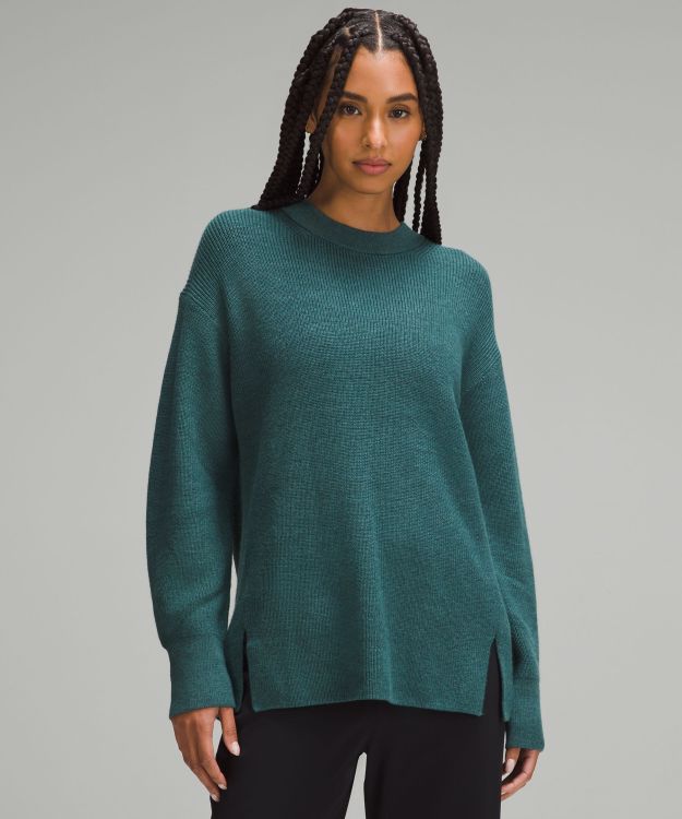 Merino Wool-Blend 女士羊毛混纺罗纹圆领毛衣