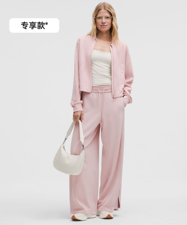 Contrast-Ribbed Softstreme 女士罗纹拼接阔腿裤 常规版型