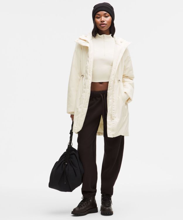 女士带夹层腰部抽绳大衣