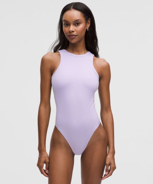 Stretch Cotton 女士弹力棉混纺罗纹高领口背部开口连体衣