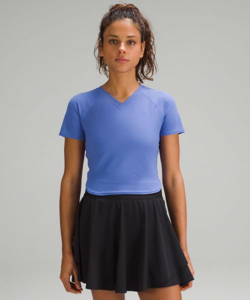Grid-Texture 女士短款网球 T 恤 