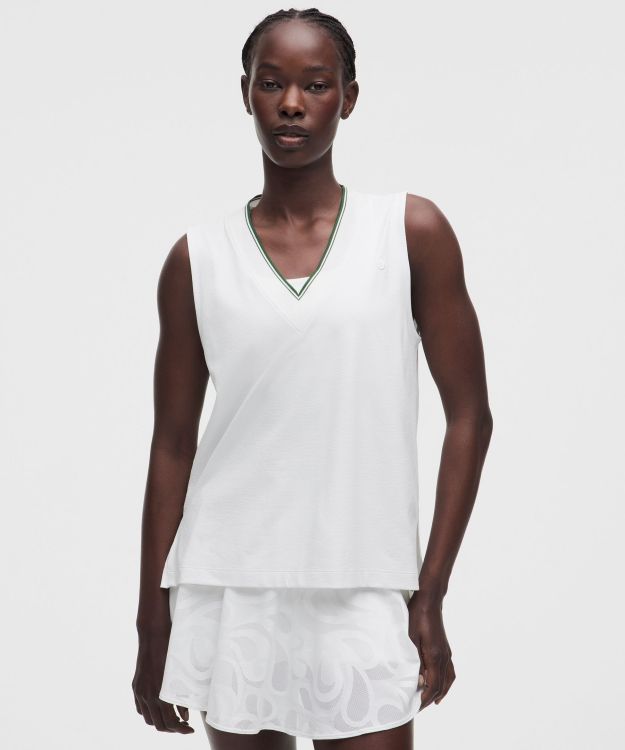 Paisley-Mesh 女士网球涡纹图案网面 V 领背心