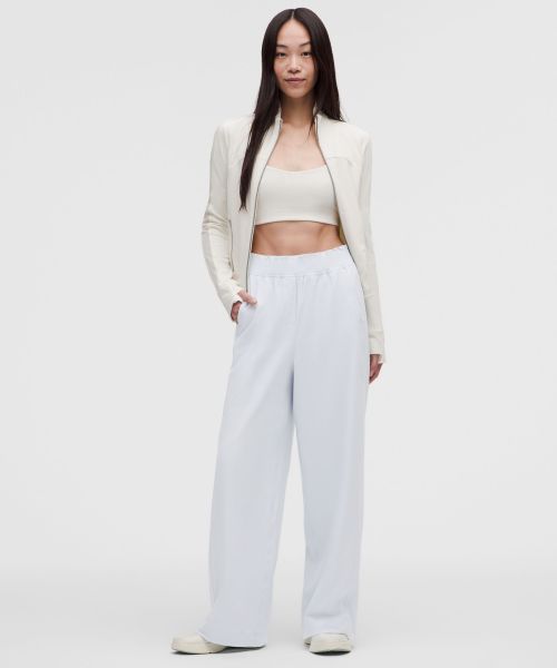 Stretch Woven 女士腰部褶边阔腿裤