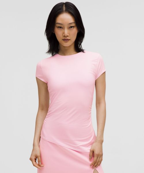 Modal-Silk 女士运动莫代尔丝质混纺不对称下摆 T 恤