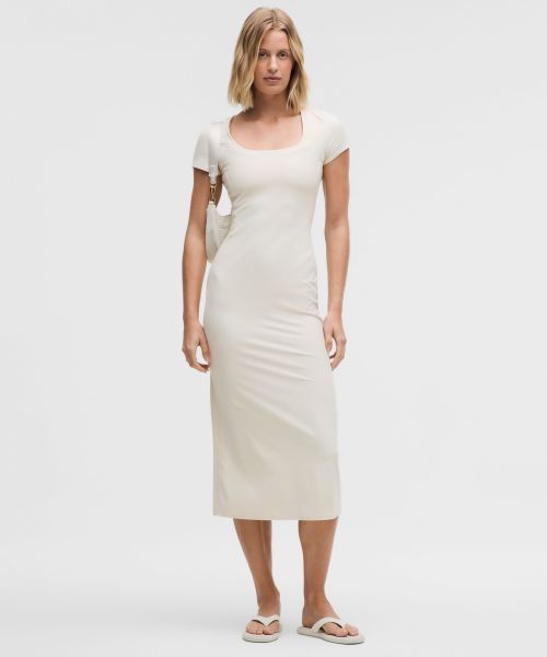 All Aligned 女士罗纹短袖中长连衣裙