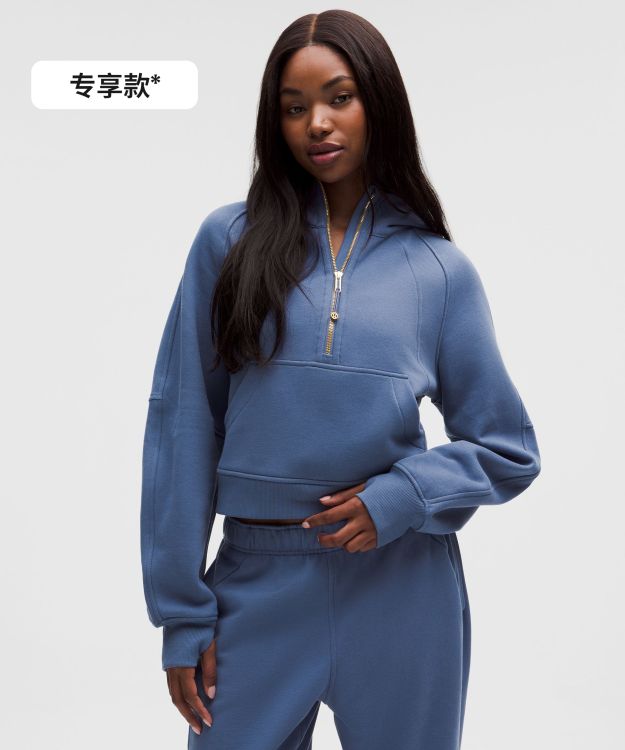 Scuba 女士超宽松款半拉链连帽衫 *抓绒