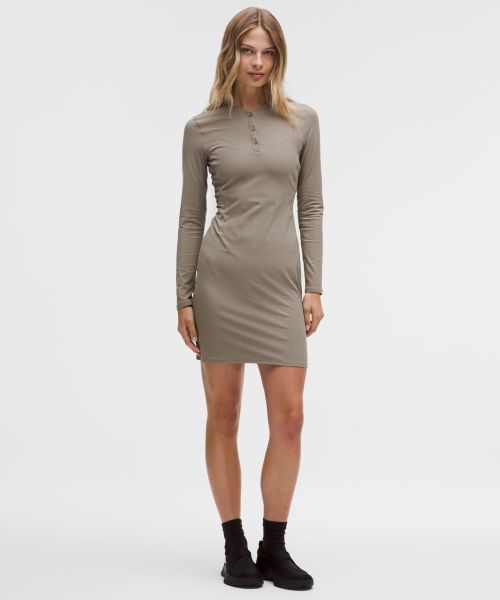 All Aligned 女士罗纹长袖亨利领连衣裙