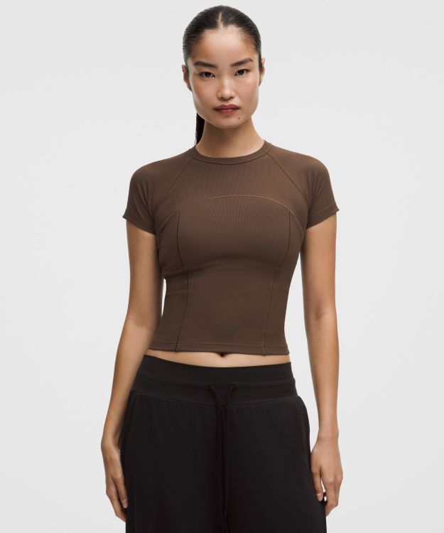 Ribbed Nulu 女士罗纹短袖 T 恤 芯吸