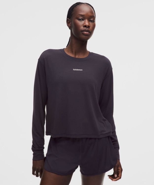 Jersey 女士训练平纹针织长袖 T 恤 *文字徽标