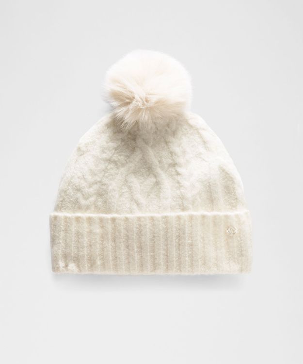 Cable-Knit 女士拉绒内衬绒球绞花针织帽