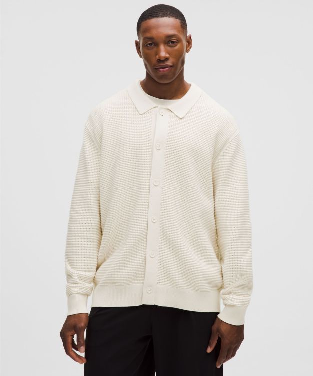 Cotton-Blend 男士棉混纺针织翻领开衫