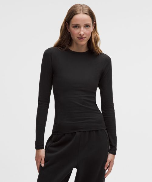 Ribbed Nulu 女士罗纹圆领长袖 T 恤