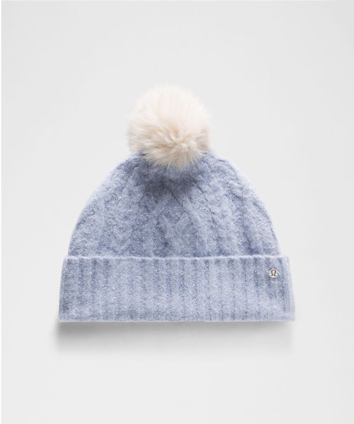 Cable-Knit 女士拉绒内衬绒球绞花针织帽