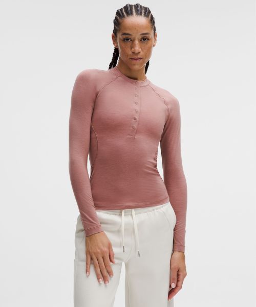 Jersey 女士运动平纹针织亨利领打底衫