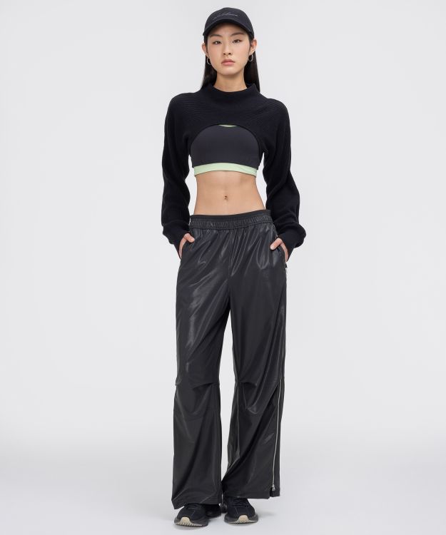 Swift 女士光泽感中腰拉链裤腿阔腿裤